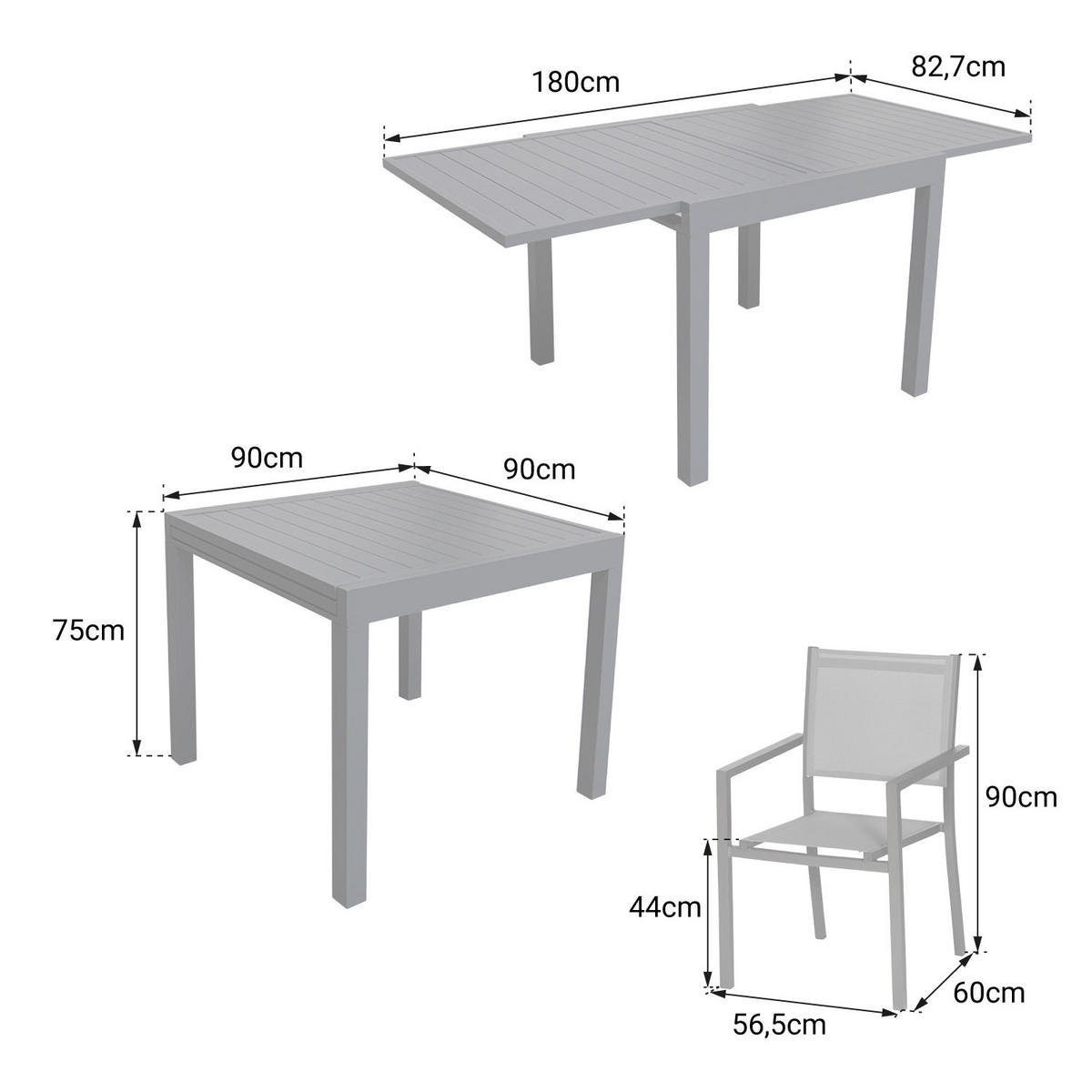 GARTENMÖBEL Venezia Grau und weiß 90/180 cm 8 Plätze - Weiß, Metall - Happy Garden