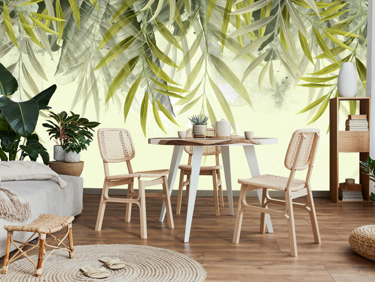 FOTOTAPETE für Schlafzimmer Exotische Blätter Grün Tropisch 450x315 - Grün, Papier (450/315cm) - Muralo