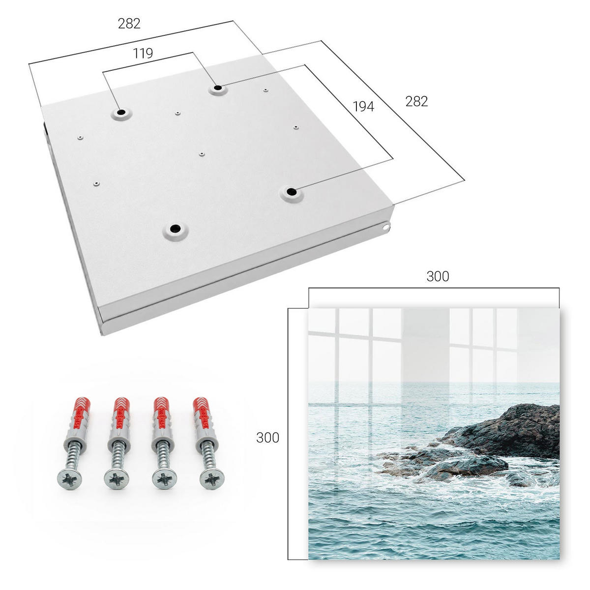SCHLÜSSELBOX Weiß 30x30 cm – Türöffnung nach rechts - Meereswellen - Türkis, Metall (30/30/5cm) - TULUP