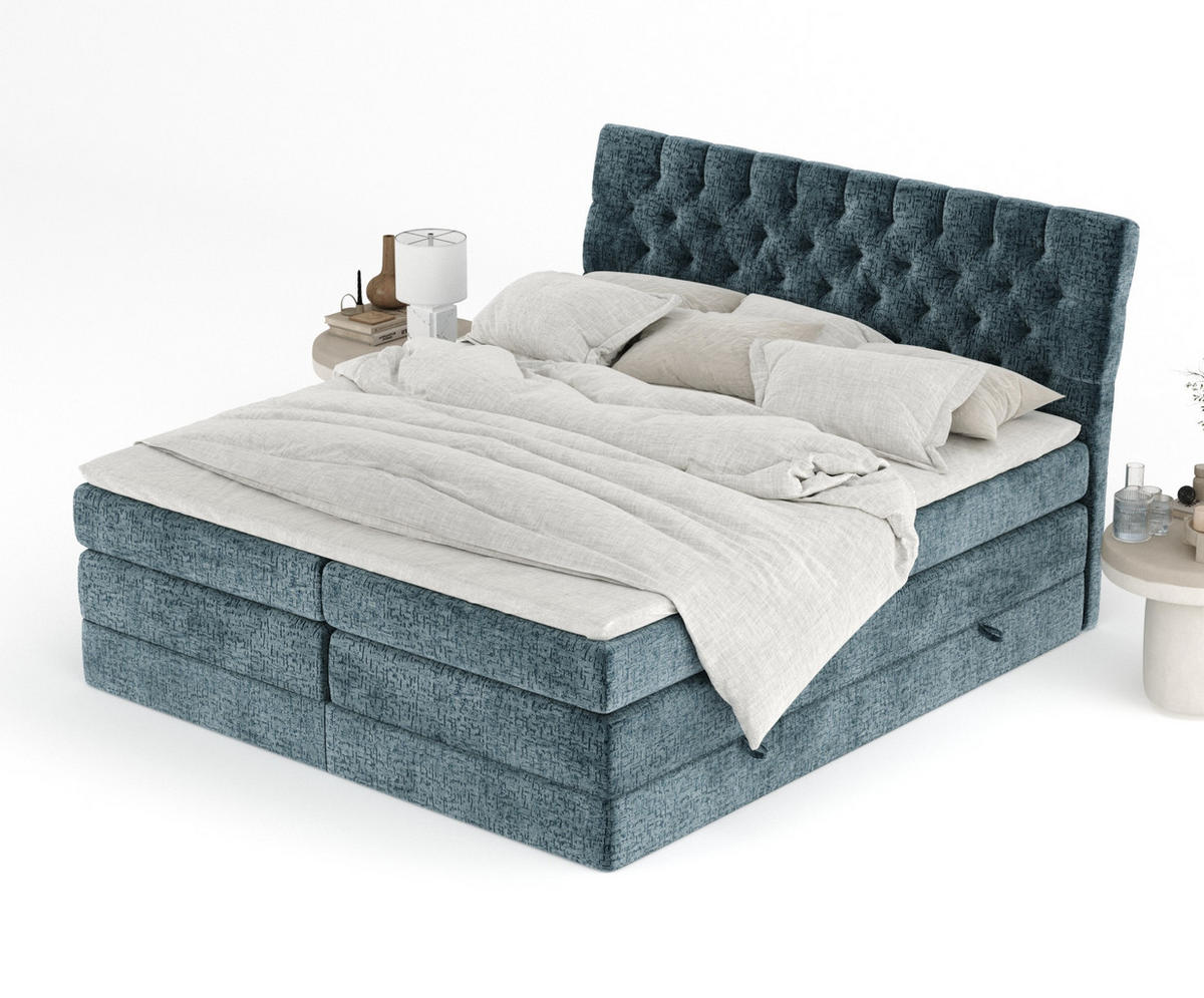 BOXSPRINGBETT Seraphine Blau 200/200 cm - Blau/Schwarz, Holz/Holzwerkstoff (200/200cm) - Maison de Reve