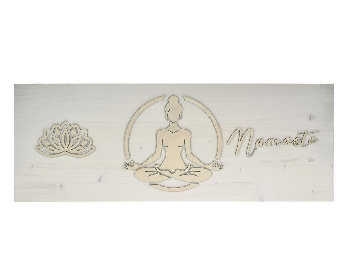 HOLZBILD Yoga weiß Padmasana - Lotussitz 80x30 cm - Weiß, Holz (80/30cm) - Raumzutaten