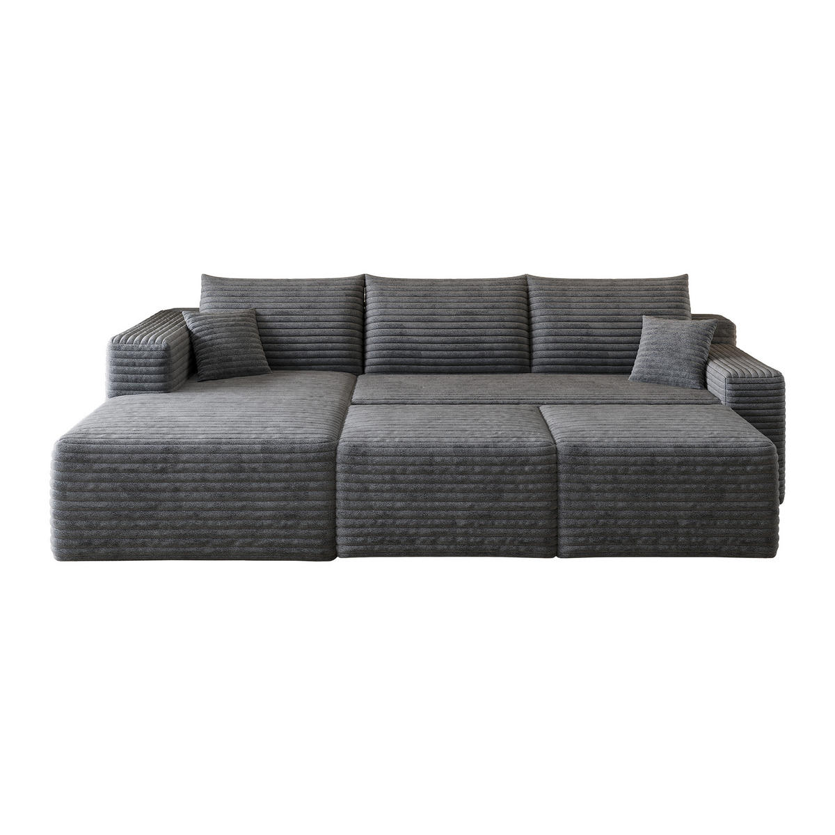WOHNLANDSCHAFT Cord Dunkelgrau - Grau, Textil (241/58/151cm) - WISHDOR