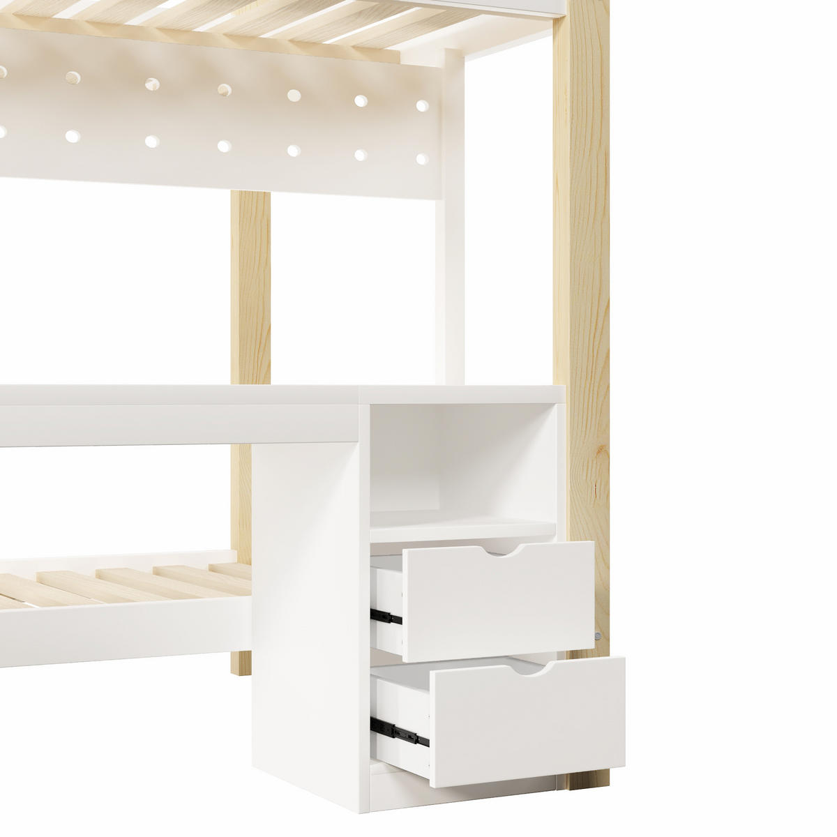 HOCHBETT 90/200 cm & 140/200 cm in Natur/Weiß mit Schubladen, Schreibtisch, Lochplatte und LED - Weiß/Naturfarben, Holz/Holzwerkstoff (140/200cm) - CHICFURN