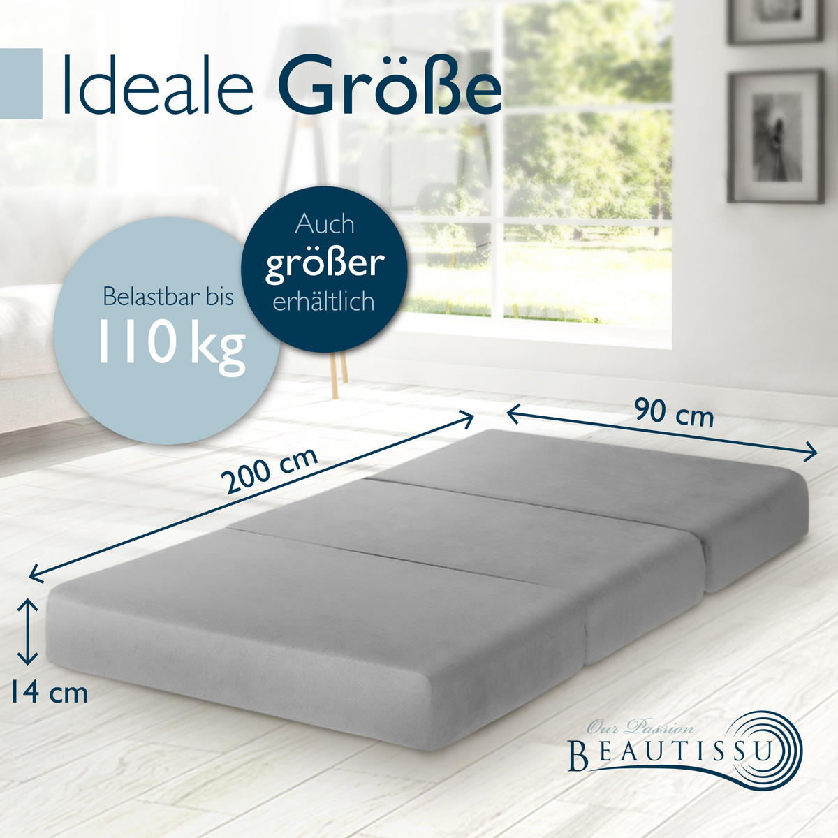 VISCO KLAPPMATRATZE VS95 201/90/14 cm Grau - Grau, Textil - Beautissu 