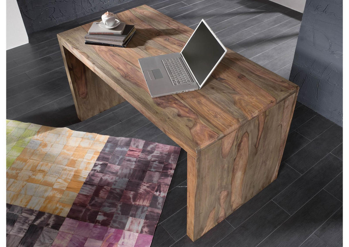 SCHREIBTISCH Sheesham 148x75x78 grau geölt NATURE GREY #710 - Grau, Holz (75/148/78cm) - Massivmoebel24