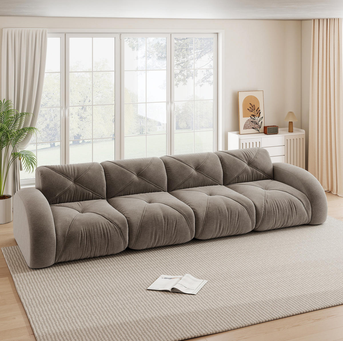 SOFA modulares rahmenloses Chenille-Sofa Brown 3 Pakete - Grau, Kunststoff (95/76/358cm) - Meubliv