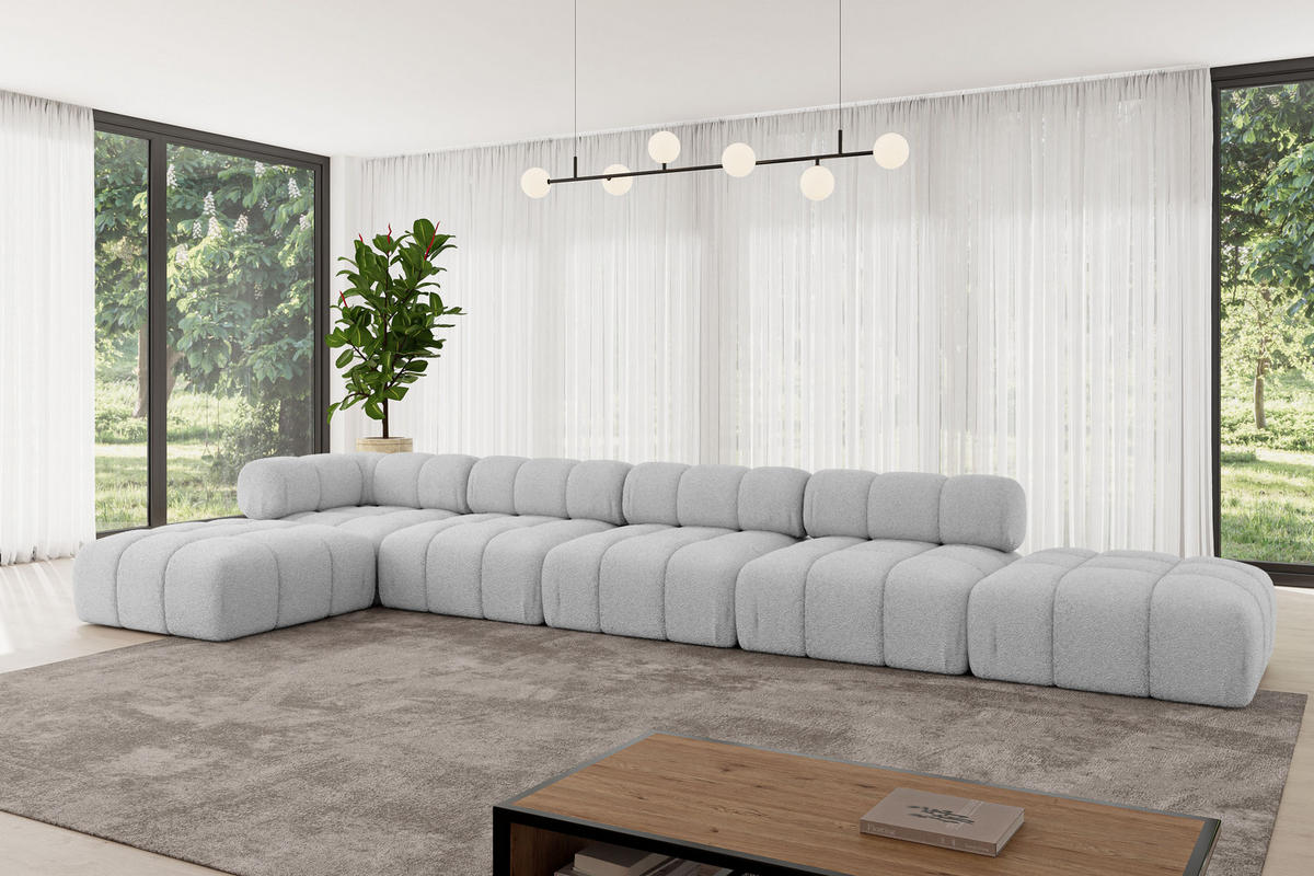 ECKSOFA modulares Sofa Kerru-L3 - 475x190x70 cm Hellgrau Bouclé - Hellgrau, Holzwerkstoff/Textil (475/190cm) - ALTDECOR