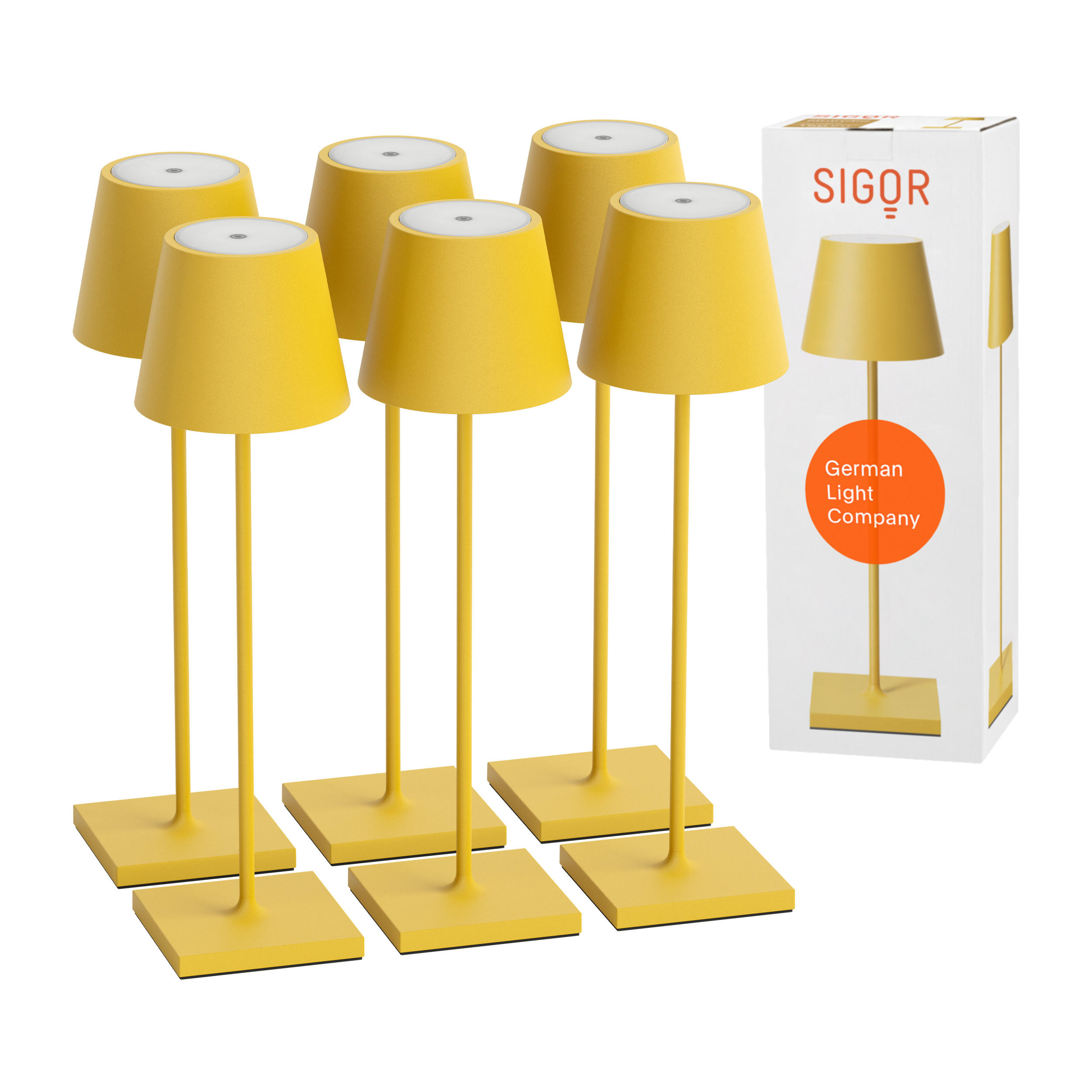 LED Akku-Tischlampe, Nuindie 3.0 6er-Set, sonnengelb - Gelb, Metall (38/10/38cm) - Sigor
