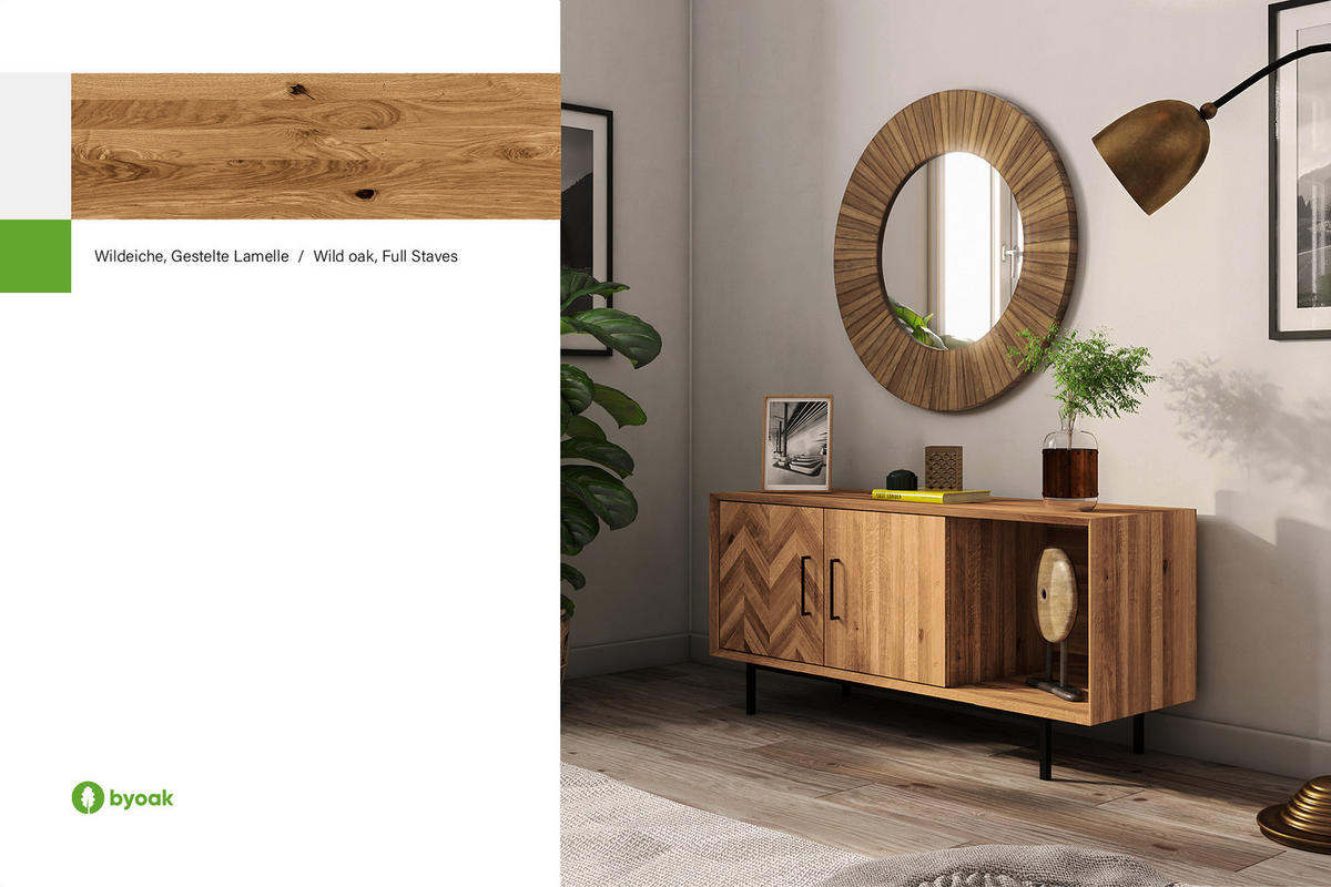 KOMMODE BREIT LEON Wildeiche - Wildeiche, Holz (144/65/45cm) - byoak