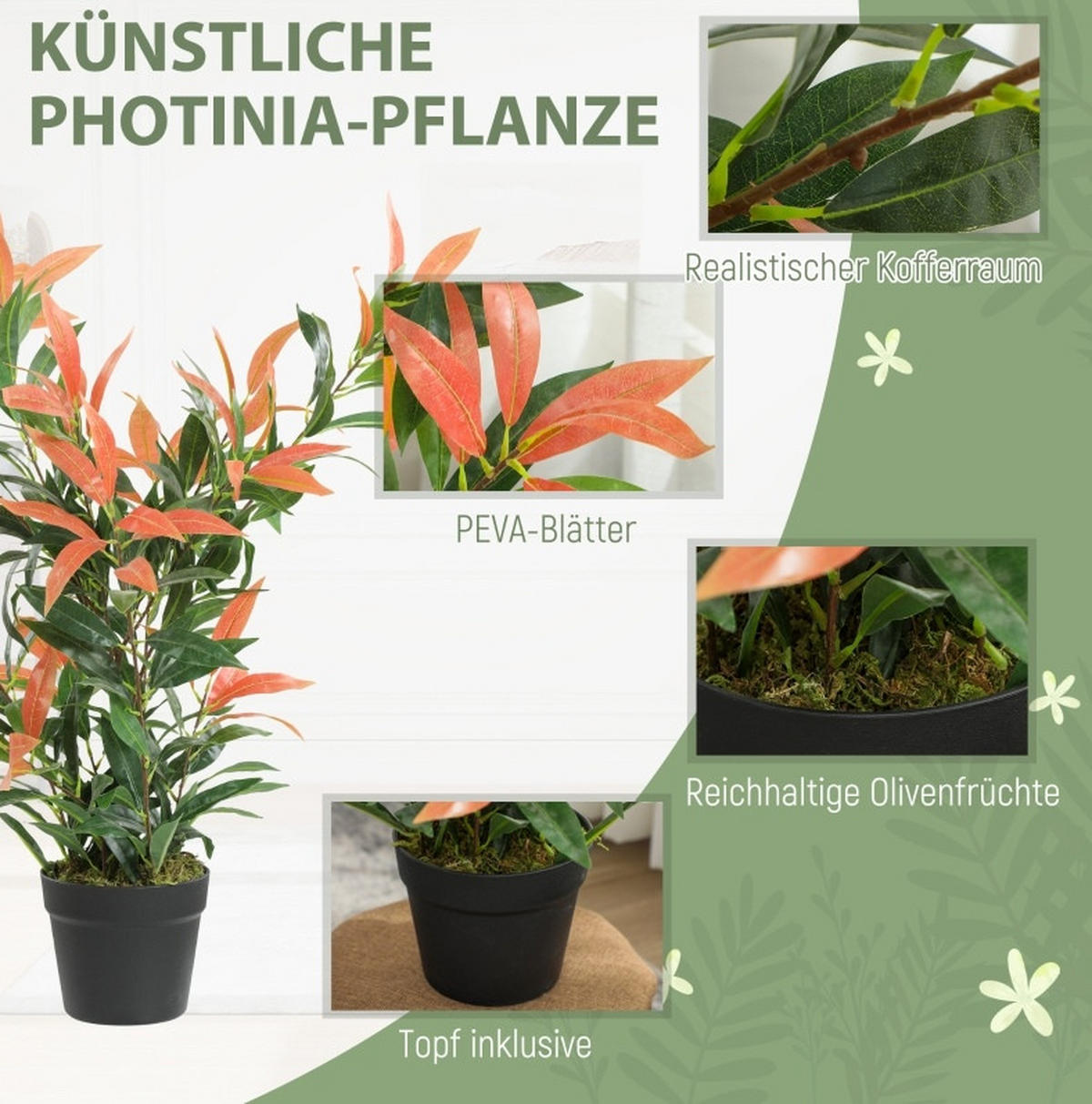 KUNSTPFLANZEN 45/45/90 cm rot aus Kunststoff mit flexiblen Zweigen - Rot, Kunststoff (90cm) - OKWISH