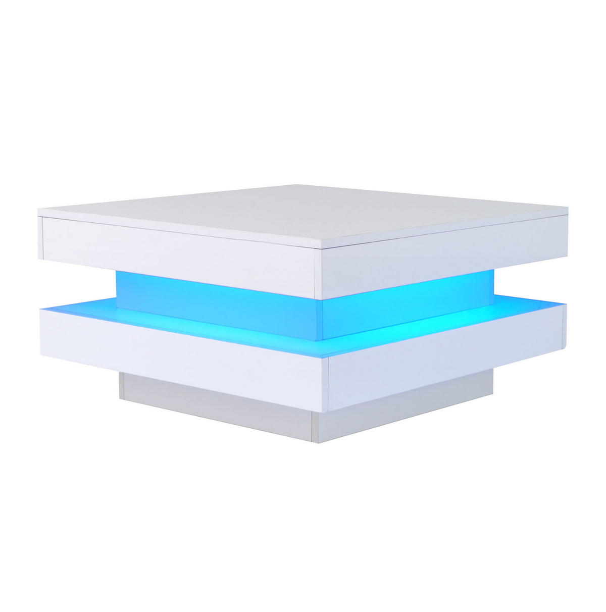 COUCHTISCH 70/70 cm mit LED-Beleuchtung und Bluetooth-App, Hochglanz Weiß - Weiß, Holzwerkstoff (70/70/36cm) - BEAOK