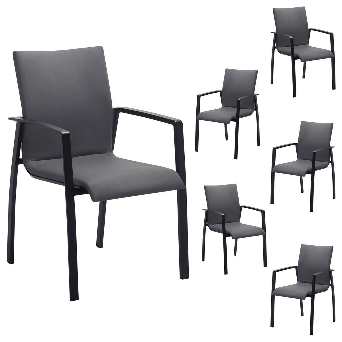 GARTENSTUHL VERANO 6ER-SET - Grau, Textil (57/89/62cm) - IDIMEX