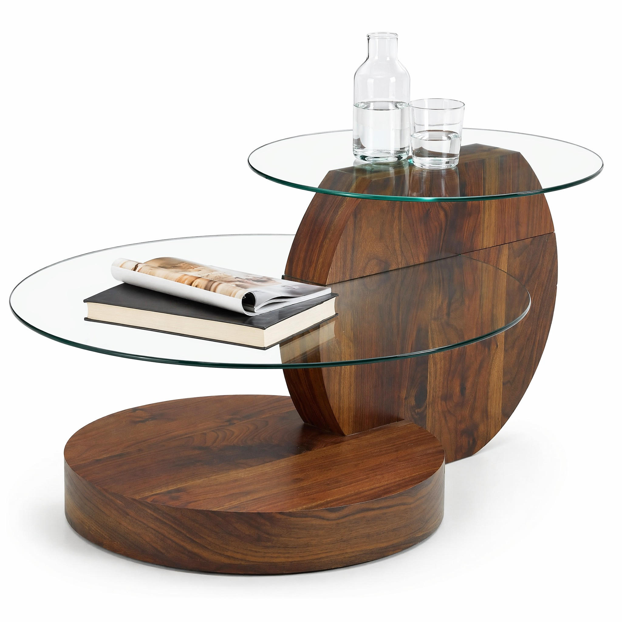 COUCHTISCH in Walnussfarbe und Weiß Wohnzimmertisch mit zwei Ebenen aus Sicherheitsglas für Wohnzimmer, B90/T70/H44 cm - Transparent/Walnussfarben, Glas/Holzwerkstoff (70/90/44cm) - STILVORA
