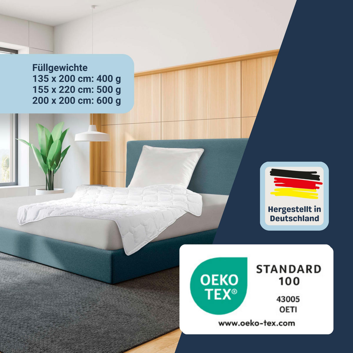 STEPPBETT Softline, verschiedene Wärmestufen, Allergikergeeignet, Ausführung: Leicht-Steppbett, Größe: 200 x 200 cm - Weiß, Textil (200/200cm) - Betten-ABC