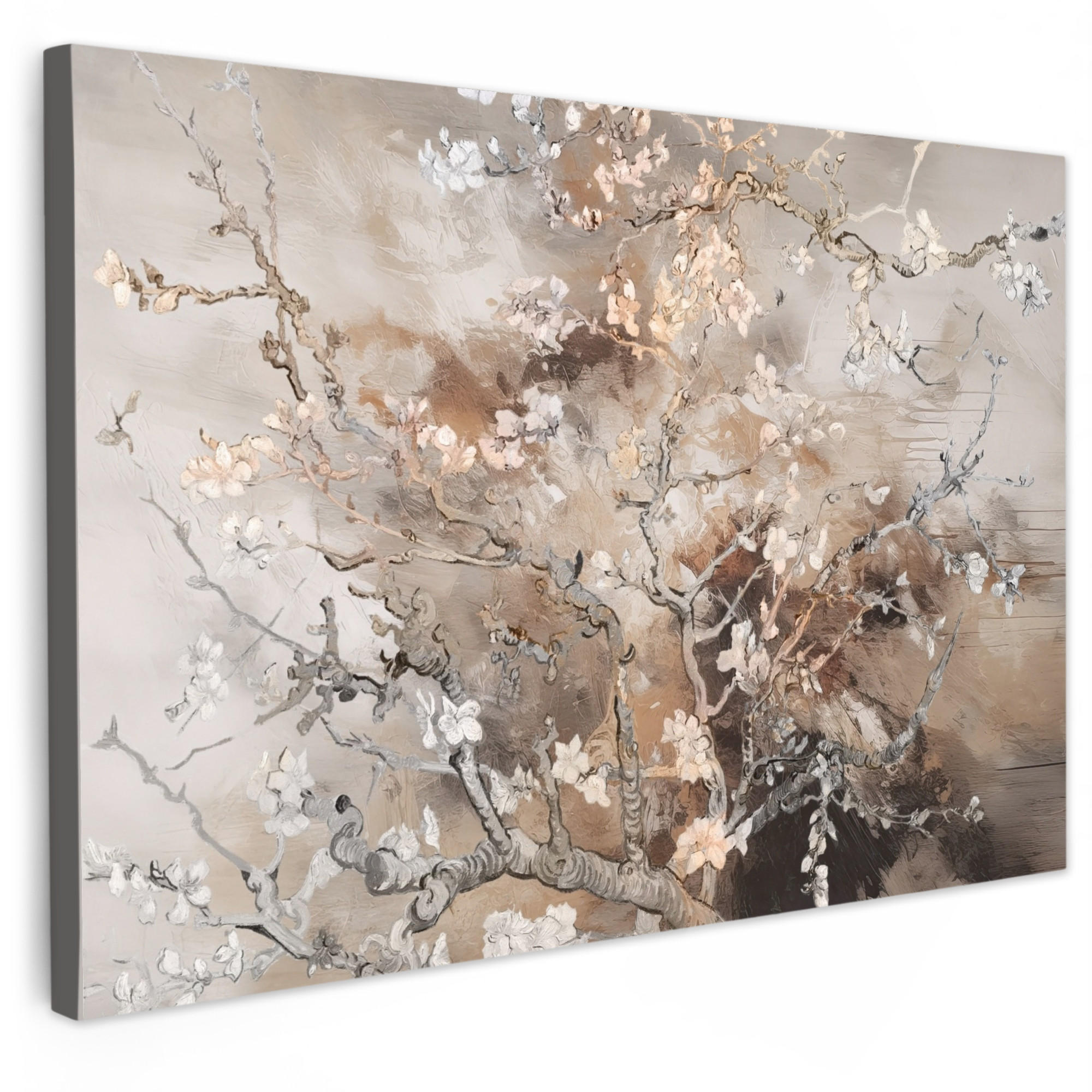 LEINWANDBILD Mandelblüte - Kunst - Van Gogh - Beige - Abstrakt XXL 150x100 cm - Braun, Textil (150/100cm) - MuchoWow