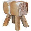 SITZHOCKER Retro Landhaus Holzbeine, Beige-Braun 40x30x47 cm - Beige/Braun, Mangoholz/Leder (40/47/30cm) - KADIMA DESIGN
