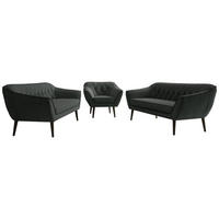 SEDACIA ZOSTAVA 3+3+1 PIRS - Tmavosivá Štruktúrovaná látka - Čierne nohy - čierna/grafitová, kompozitné drevo/textil (180/75/74cm) - MKS