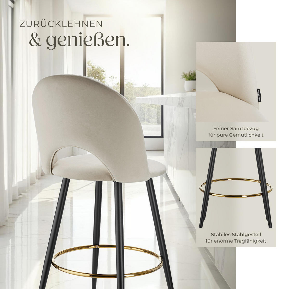 BARSTUHL Sachel,49 x 58 x 110 cm, Belastbarkeit 120 kg,creme/schwarz - Creme/Schwarz, Kunststoff (49/110/58cm) - tectake