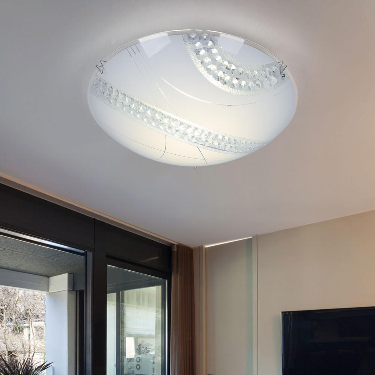 LED DECKENLEUCHTE Kristalloptik Weiß Glas - Weiß, Glas/Metall (30/30/9.8cm)