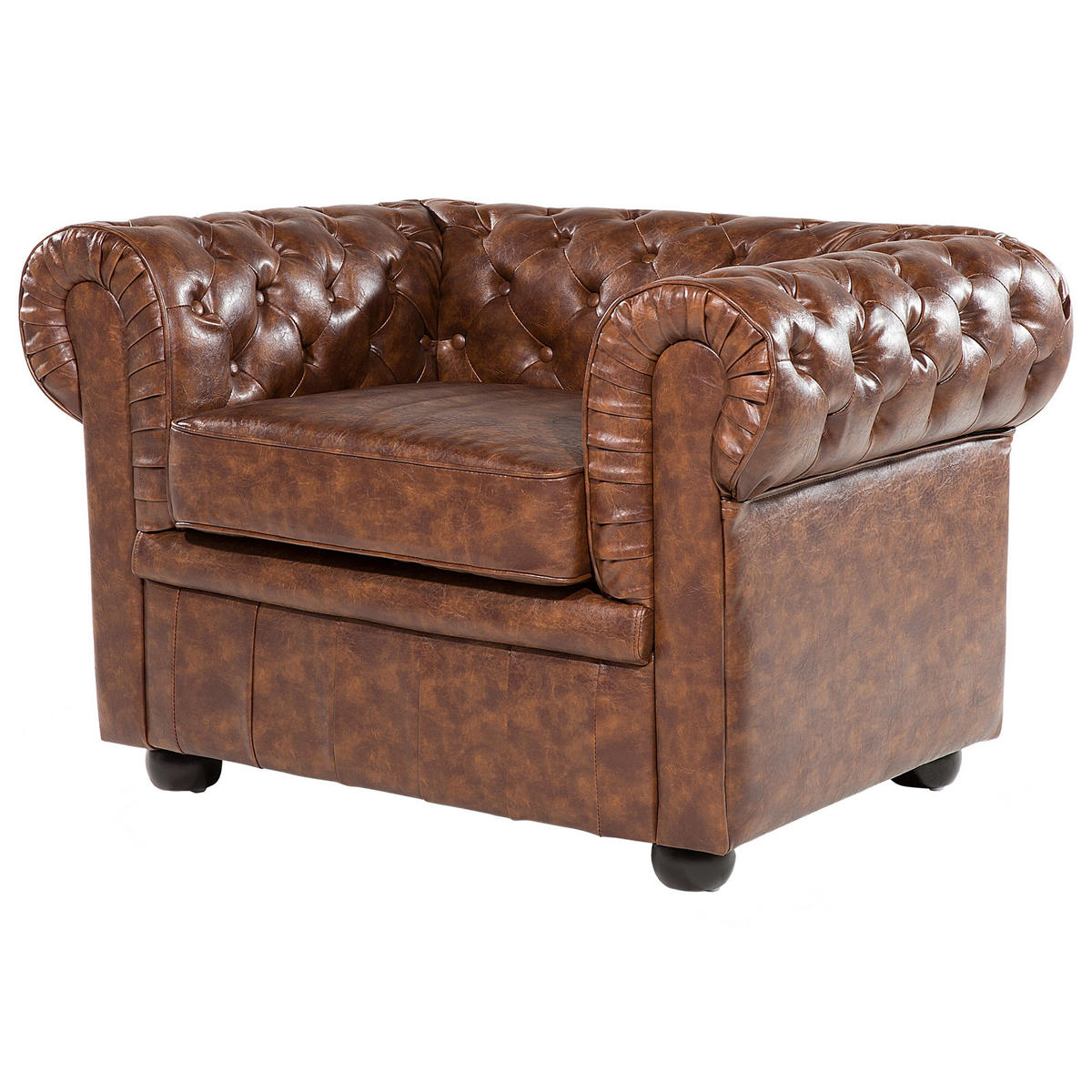 SESSEL Kunstleder Goldbraun Chesterfield - Schwarz/Braun, Kunststoff (108/70/80cm) - Beliani