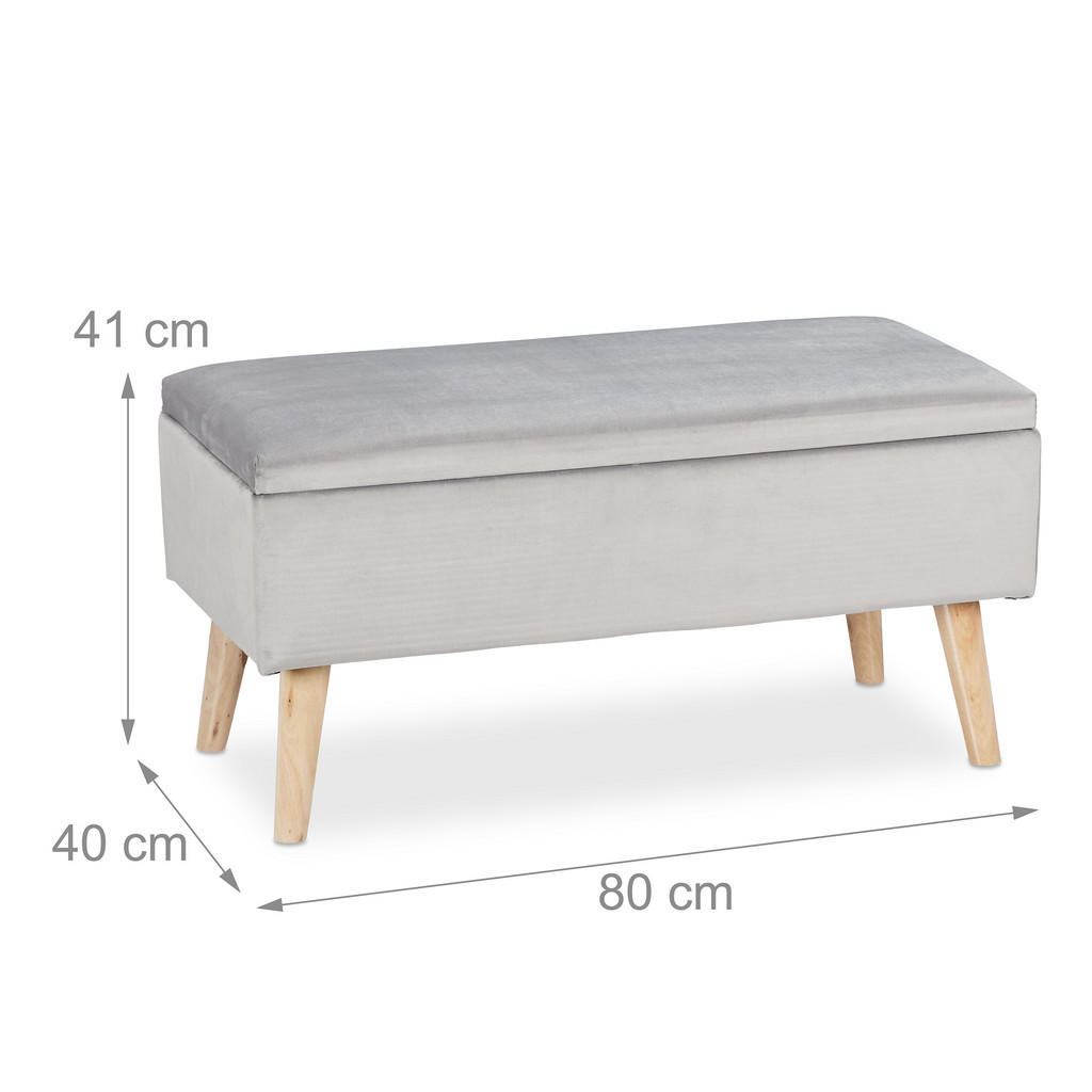 Thumbnail - Relaxdays Sitzbank, Grau, Holzwerkstoff, Holz, Textil, 80x41x40 cm, Wohnzimmer, Hocker, Sitzhocker