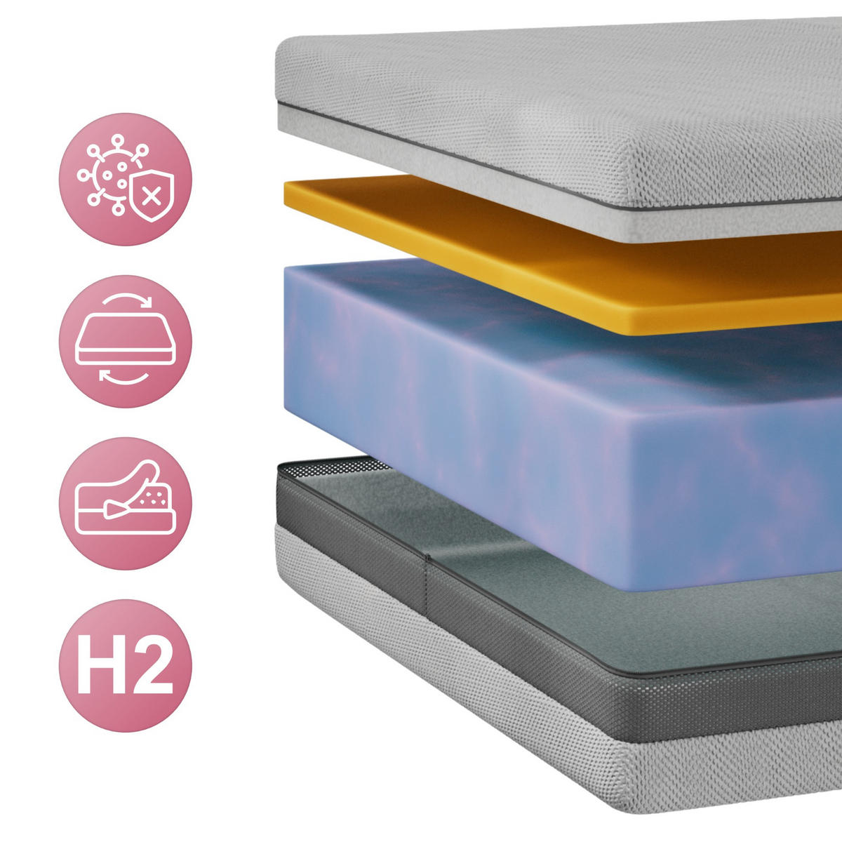 VISCOMATRATZE DIVO - 180/200 - H2 - Apri - Hellgrau, Textil (180/200cm) - MKS