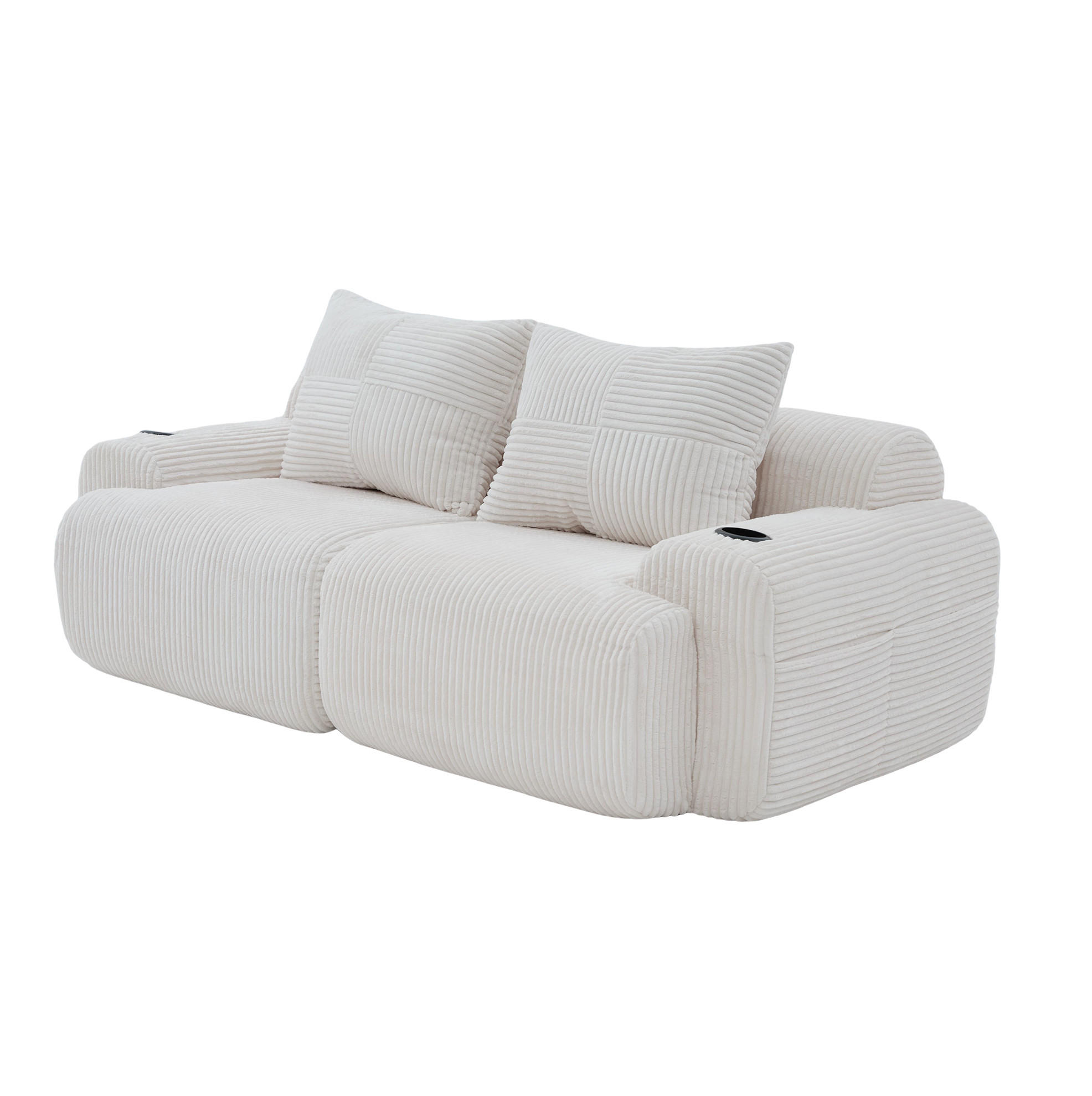 2-SITZER 200/99/80 cm Beige aus Cord mit Cupholder - Beige, Textil (99/80/200cm) - OKWISH