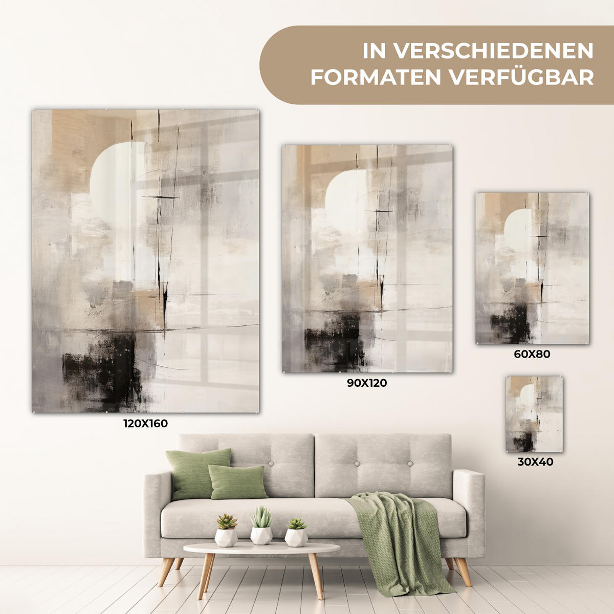 ACRYLGLASBILD Abstrakt - Kunst - Grau 60x80 cm - Hellgrau, Glas (60/80cm) - MuchoWow