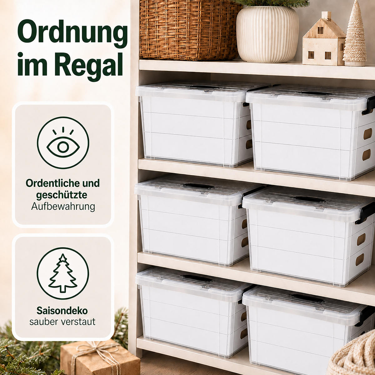 ÚLOŽNÁKRABICE Transparentní 55 l s přihrádkami - průhledná, plast/vlnitá lepenka (51/32.5/38.5cm) - Relaxdays