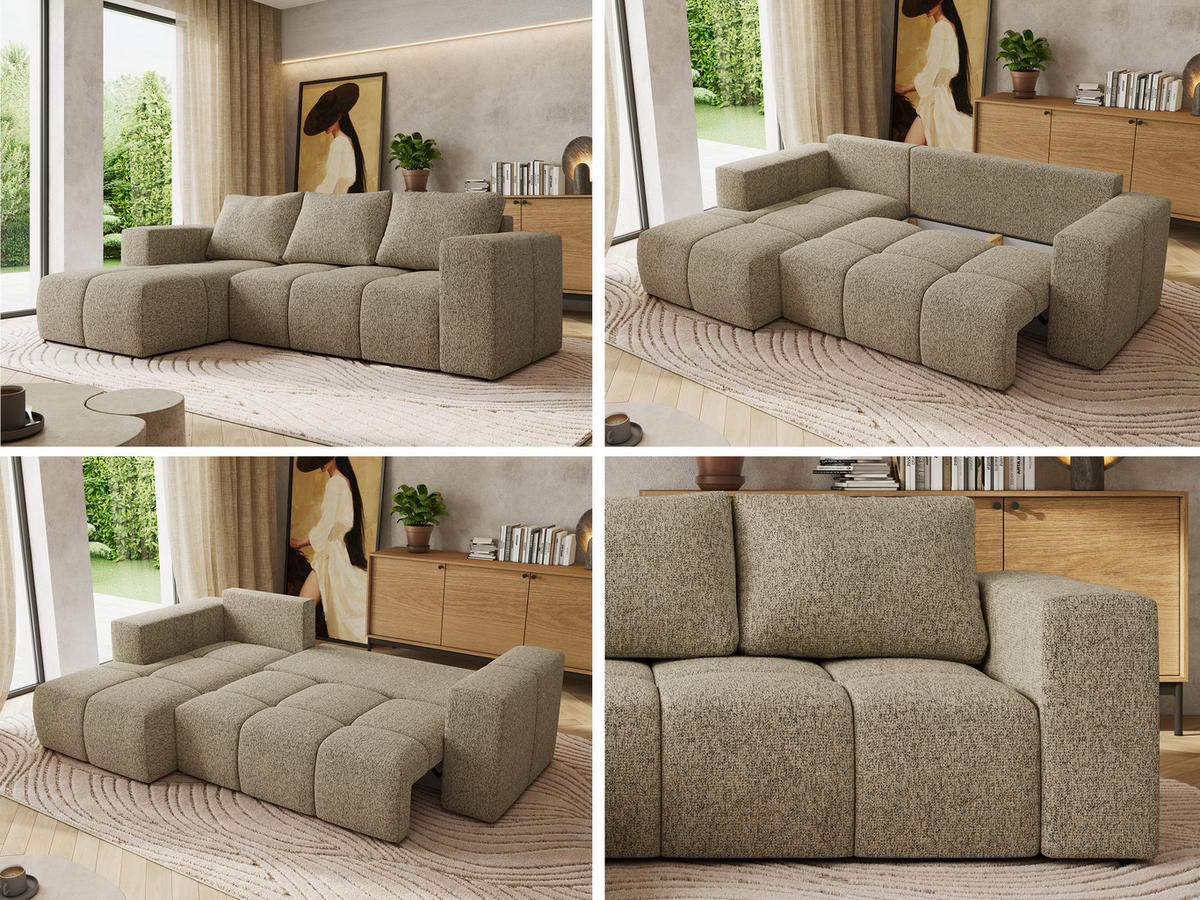 ROHOVÁ SEDAČKA MONIVA L - Taupe Strukturovaná látka - Levá Strana - černá/béžová, textil/plast (164/266cm) - MKS