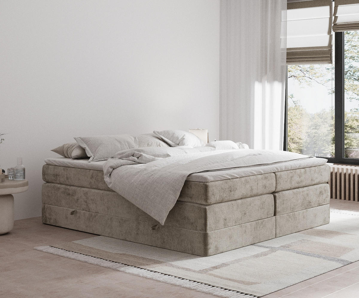 BOXSPRINGBETT Juniper Beige 200/200 cm - Beige/Schwarz, Holz/Holzwerkstoff (200/200cm) - Maison de Reve