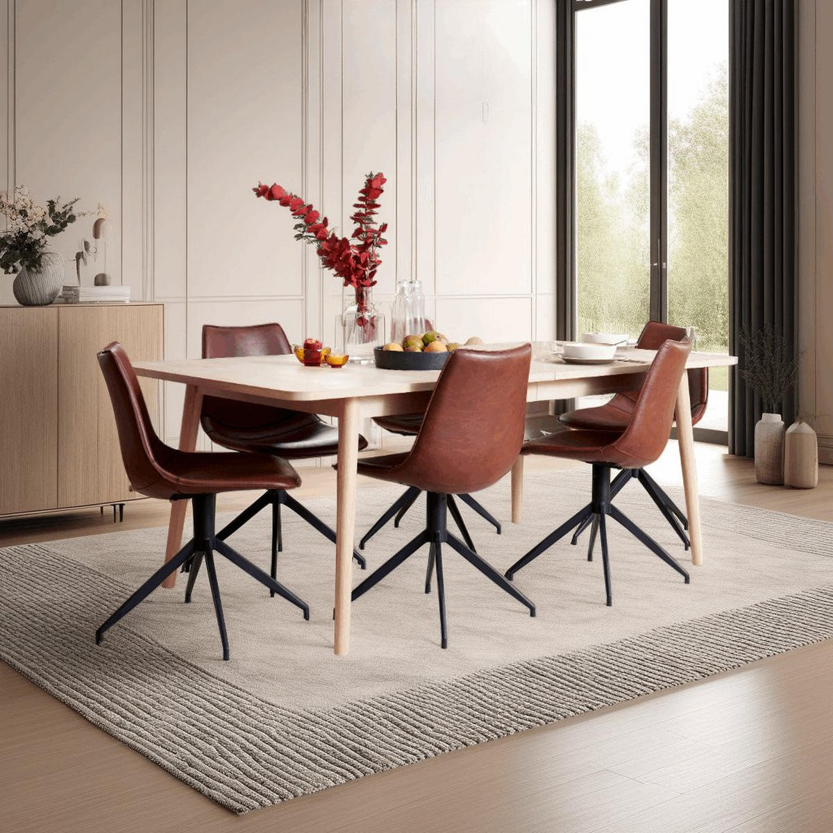 STUHL-SET 2 Stück in Kunstleder - Schwarz/Braun, Textil/Metall (48/85/57cm) - Furnhouse