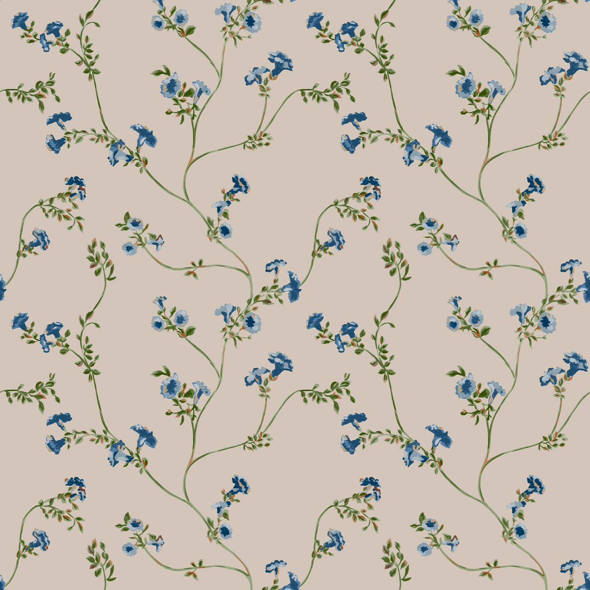 VLIESTAPETE Robey Cottage Blumen 1005x52cm - Blau, Papier/Kunststoff (52/1000cm) - Joules