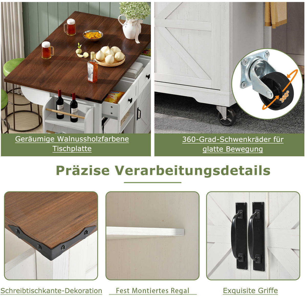 KÜCHENINSEL 140/45/94 cm beige mit klappbarer Tischplatte - Weiß, Holzwerkstoff (140/94/73cm) - OKWISH