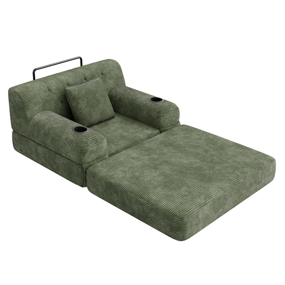 ROZKLÁDACÍ KŘESLO Zelené z manšestru s držáky nápojů - zelená barva, textil (107/81/80cm) - Urban Meuble