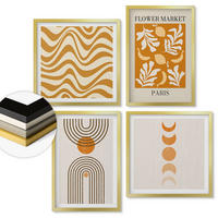 WANDBILDER 4er Set - 50x50 cm & 40x60 cm Goldrahmen - Geometrische Pflanzenmuster - Goldfarben, Kunststoff (50/50cm) - ArtPrintCave
