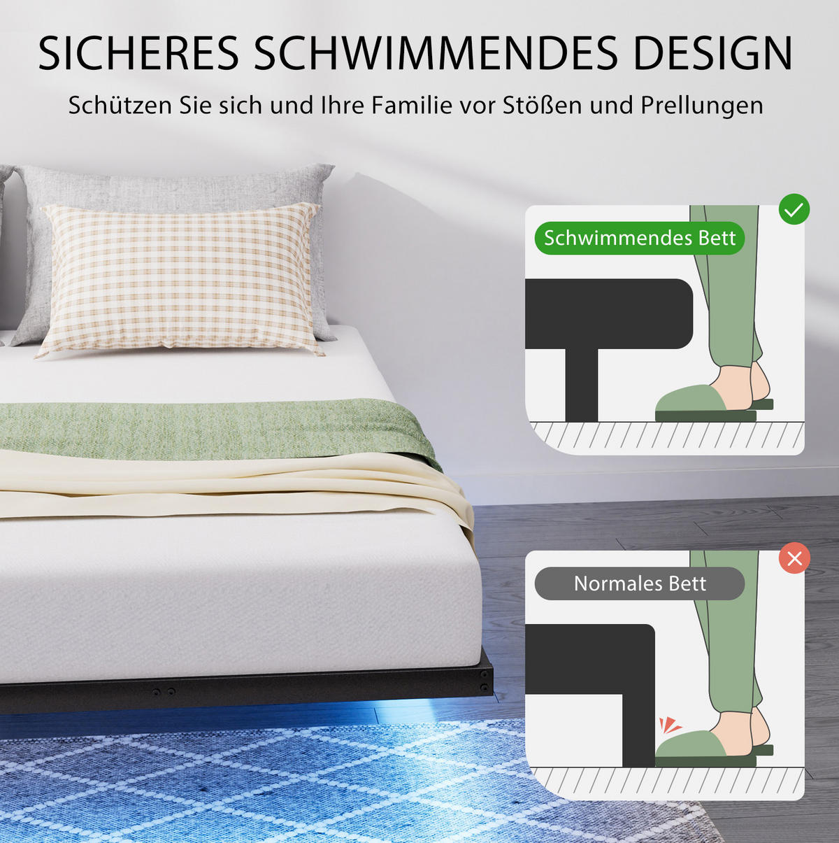 METALLBETT 160/200 cm in Schwarz mit LED und USB - Schwarz, Metall (160/200cm) - CHICFURN