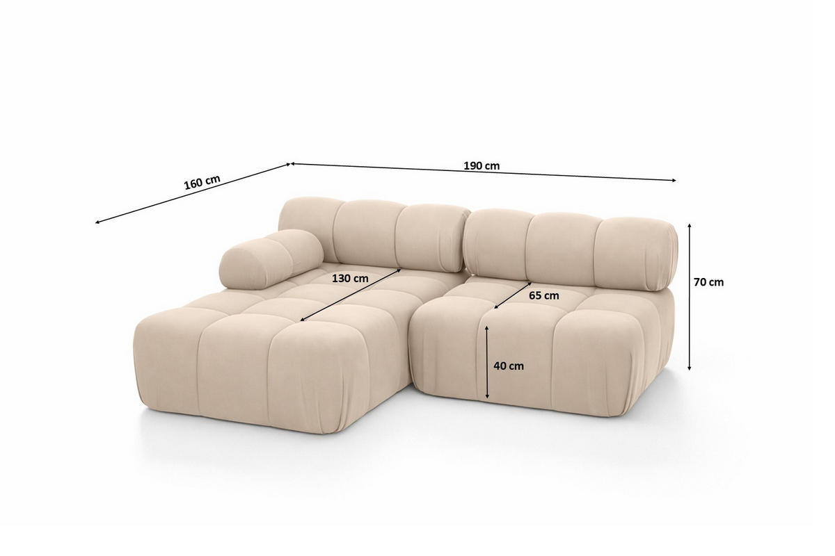 ECKSOFA L-Form Mini II Modular, Veloursstoff Salvador, Beige, Links, Selia - Beige, Holz (190/160cm) - Kaiser Möbel