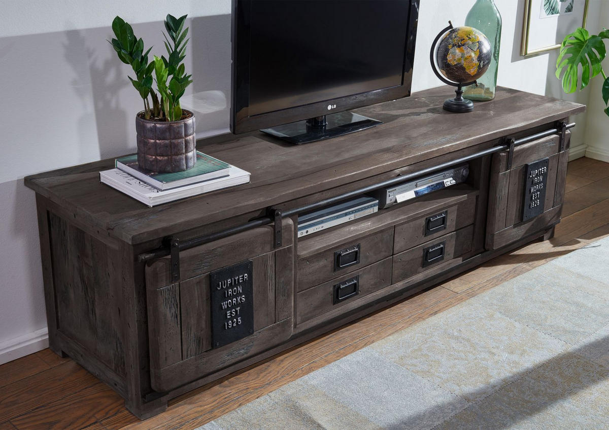TV-BOARD Mango 200x55x55 grau lackiert RAILWAY #248 - Grau, Holz (200/55/55cm) - Massivmoebel24