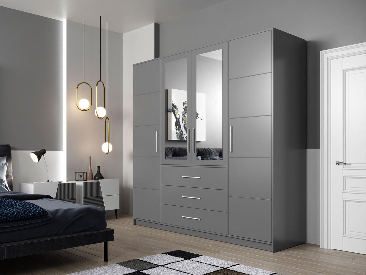 KLEIDERSCHRANK Bali D4 - Silberfarben/Graphitfarben, Holzwerkstoff (196/200/58cm) - MIRJAN24