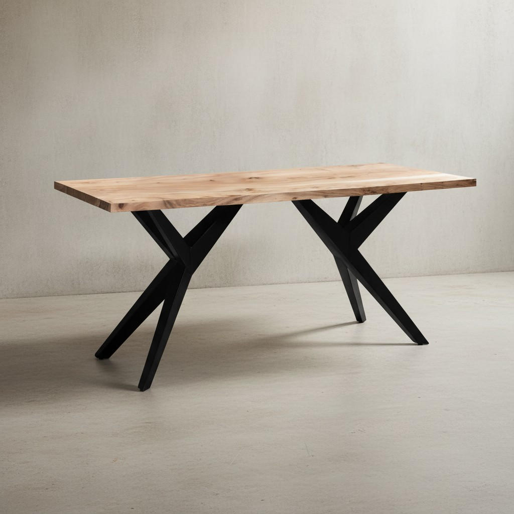 ESSTISCH Massivholz Metall Rechteckig Loft-Stil, Akazie 180x90x76 cm - Schwarz/Akaziefarben, Holz/Metall (90/180/76cm) - KADIMA DESIGN