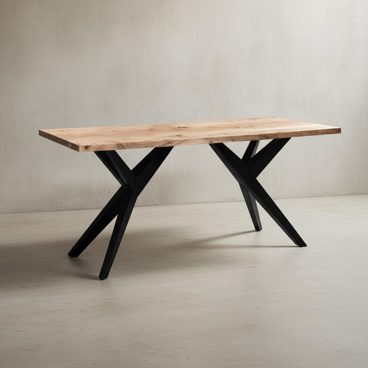 ESSTISCH Massivholz Metall Rechteckig Loft-Stil, Akazie 180x90x76 cm - Schwarz/Akaziefarben, Holz/Metall (90/180/76cm) - KADIMA DESIGN