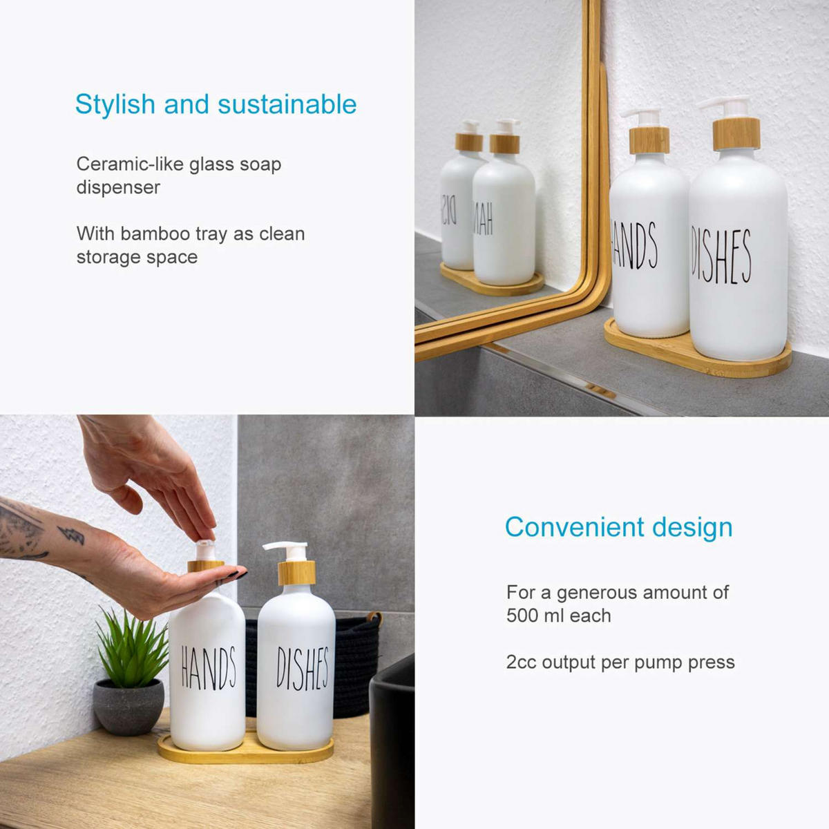 SEIFENSPENDER SET 500ml mit Tablett (3-tlg.) - Weiß, Glas (8.8/20.6/17.4cm) - Intirilife