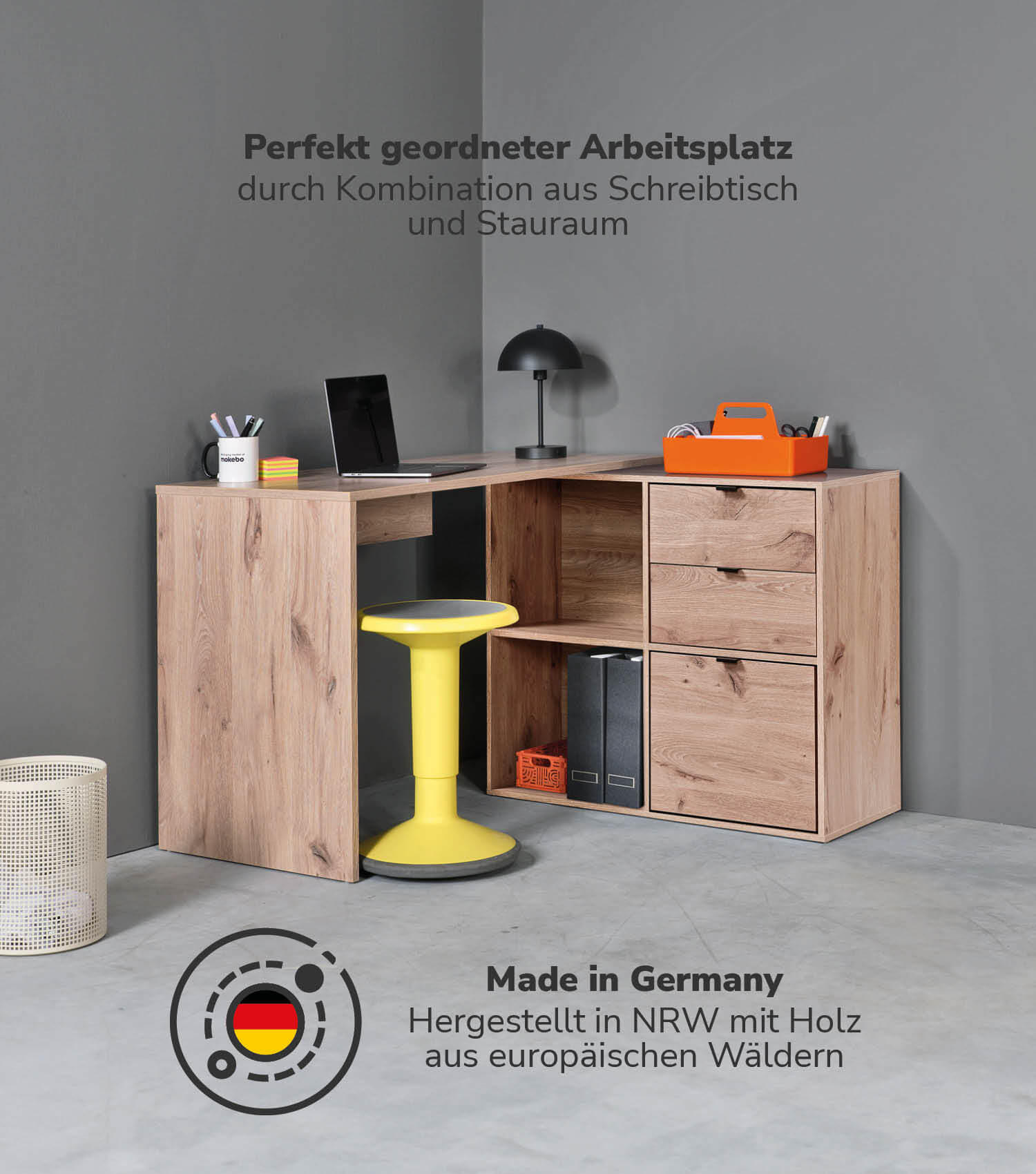 ECKSCHREIBTISCH Der Produktive - Eichefarben, Holzwerkstoff (54/112/77cm) - Mokebo