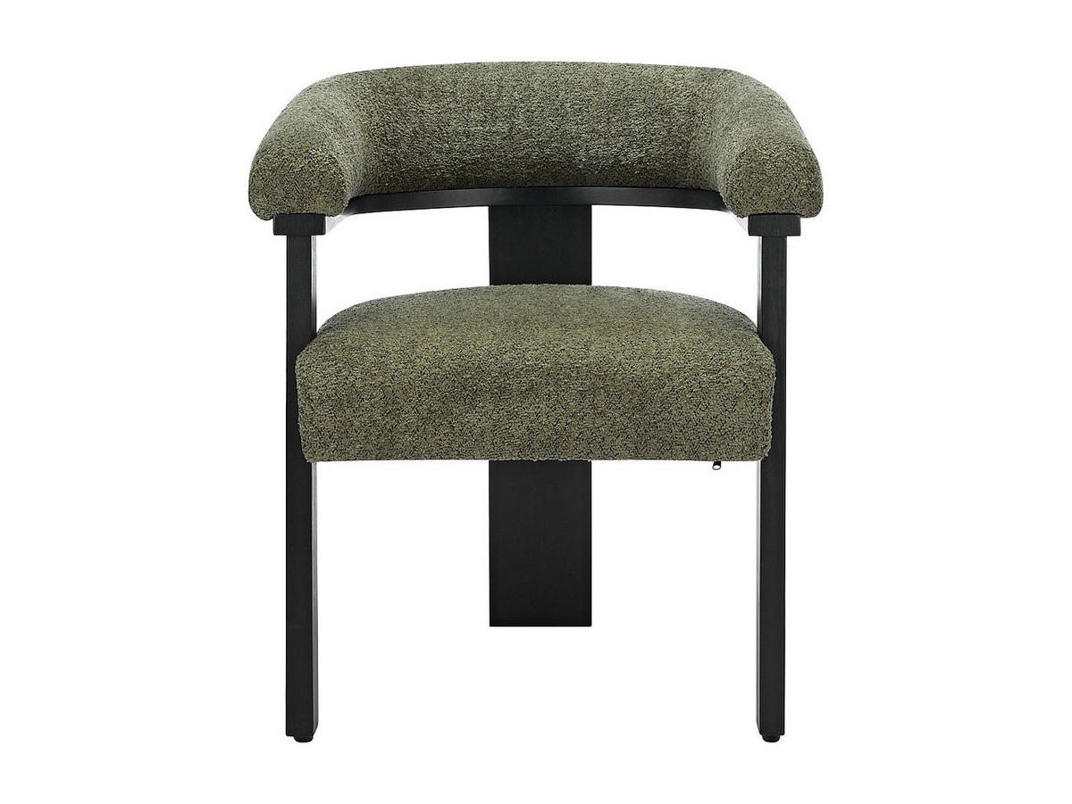 STUHL mit Armlehnen - Bouclé-Stoff & Kautschukholz - Khaki & Schwarz - LIVELIA - Waldgrün, Textil (64/78/60cm) - Vente-Unique