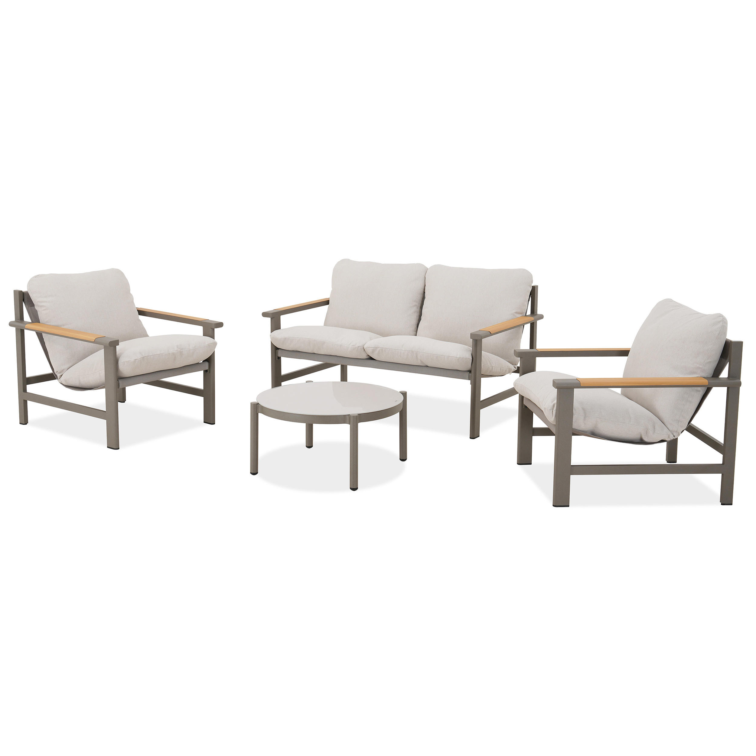 GARTENSET Aspen aus Metall, 2 Sessel + 2-Sitzer Sofa + Couchtisch, Grau - Grau, Metall - Beautysofa
