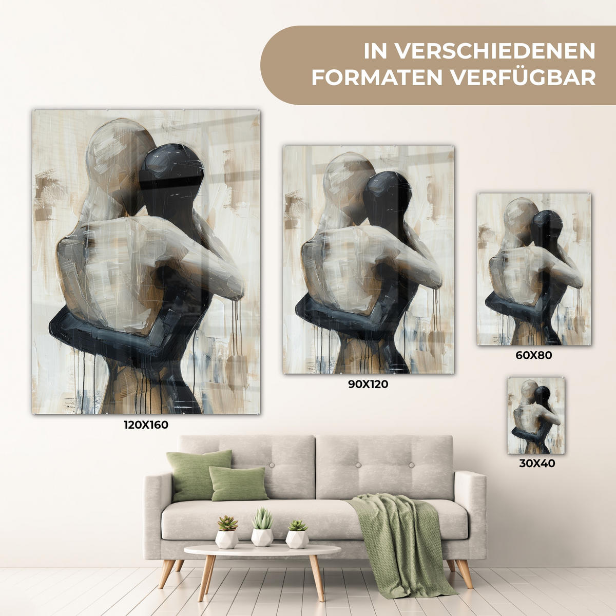 ACRYLGLASBILD Abstrakt - Liebe - Schwarz und weiß - Modern 60x80 cm - Schwarz, Glas (60/80cm) - MuchoWow