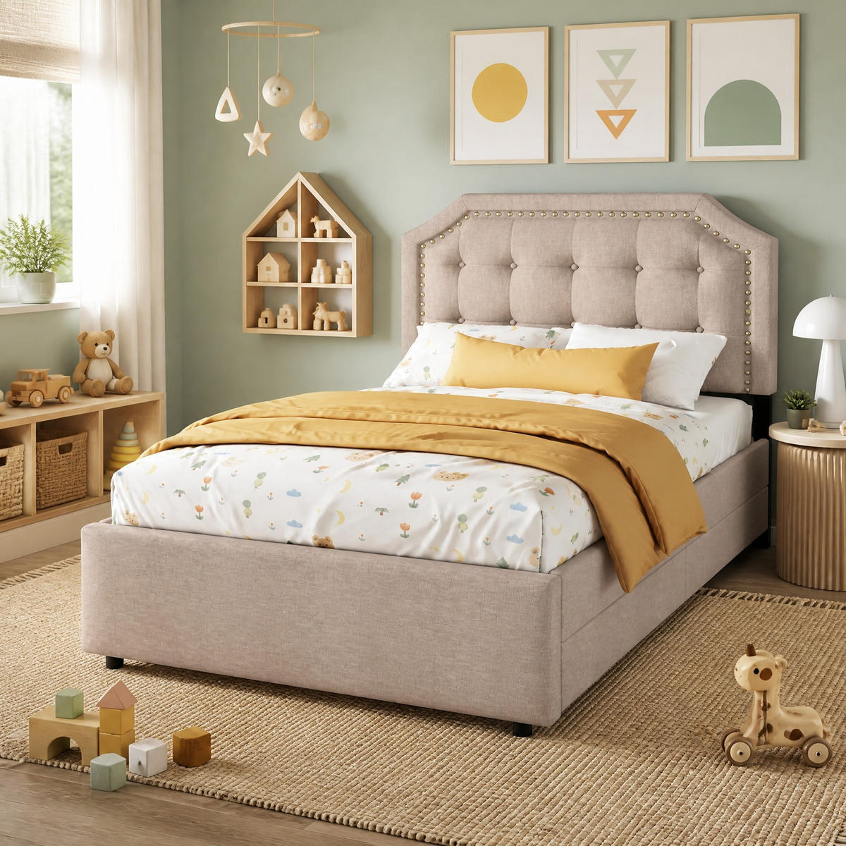 POLSTERBETT 90/200 mit 2 Schubladen und verstellbarem Kopfteil in Dunkelbeige - Beige, Holzwerkstoff/Textil (90/200cm) - EVRYAE