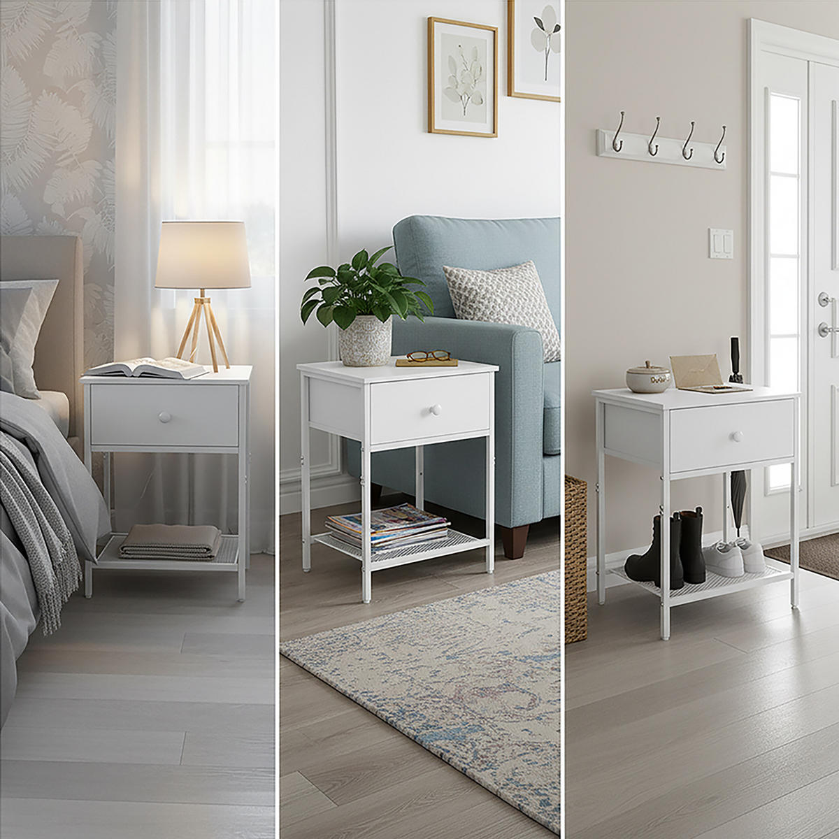 2XNACHTTISCH - Weiß, Holzwerkstoff/Textil (40/60/40cm) - Relaxdays