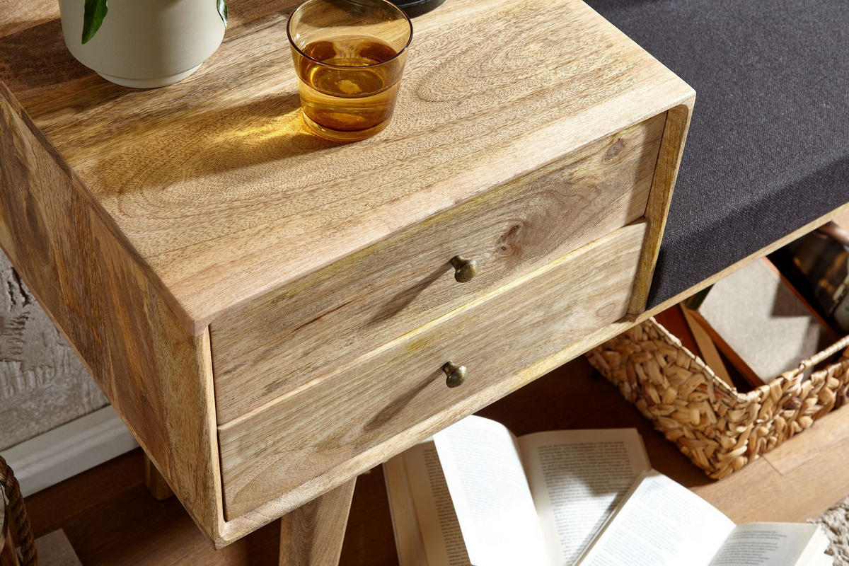 SITZBANK – Mango Holz, Schwarz, Schubladen, Retro-Stil - Schwarz/Braun, Holz/Textil (120/65/40cm) - KADIMA DESIGN